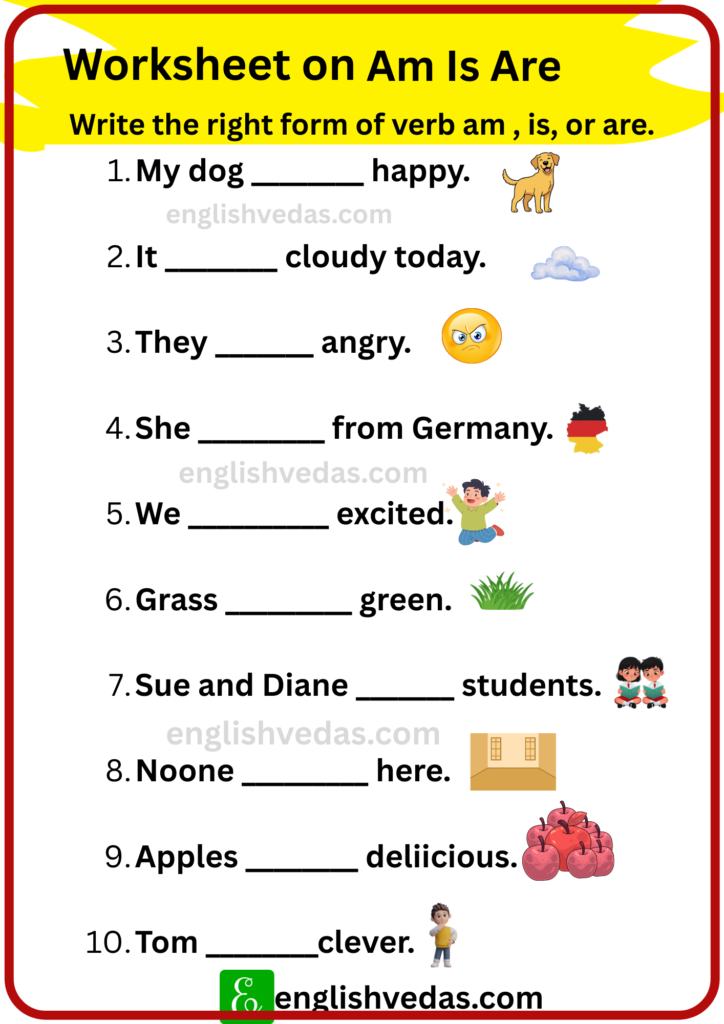 Worksheet on am, is, and are for class 2 and class 1