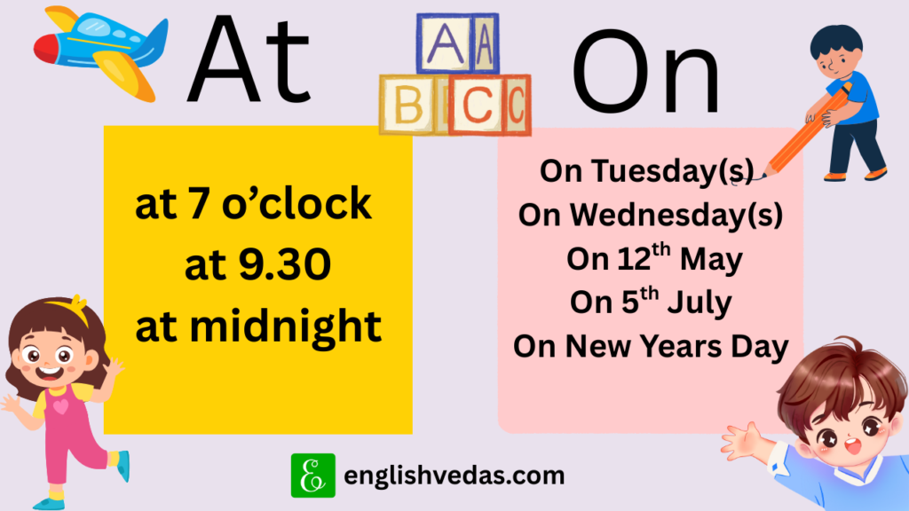 at on in worksheet difference exercises