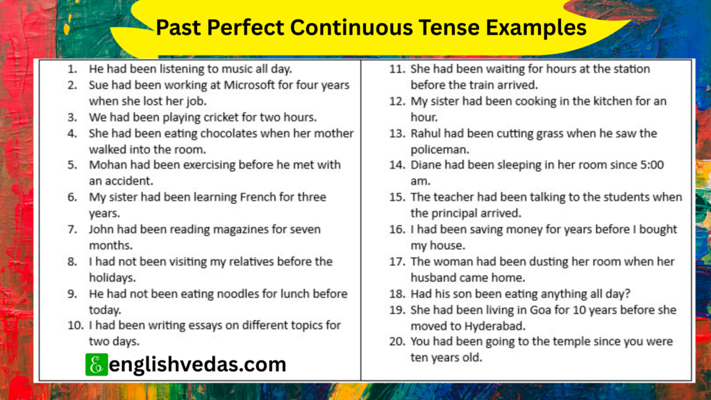 Past Perfect Continuous Tense Examples