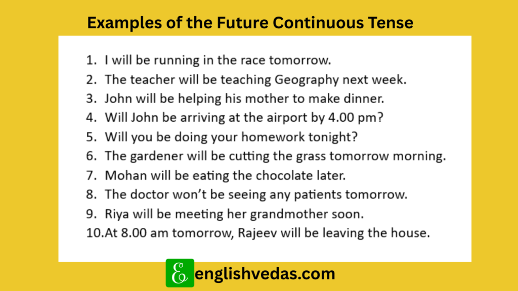 Examples of Future Continuous Tense