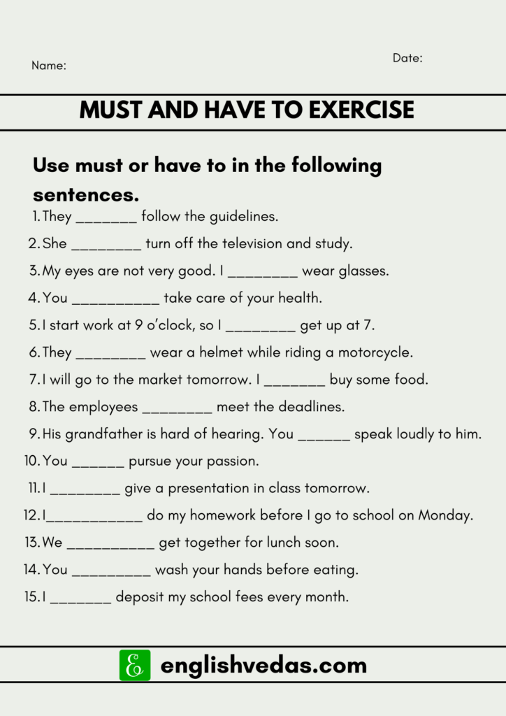 Must and Have to Exercise