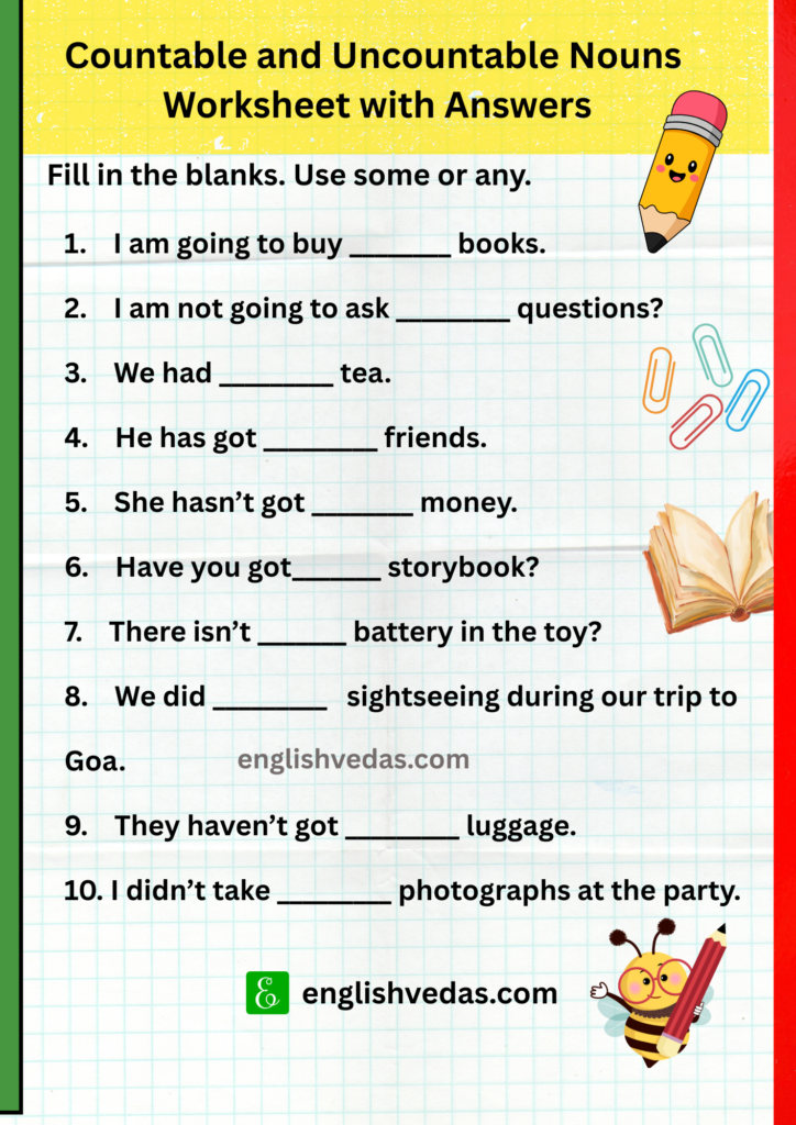 Countable and Uncountable Nouns Worksheet with Answers 