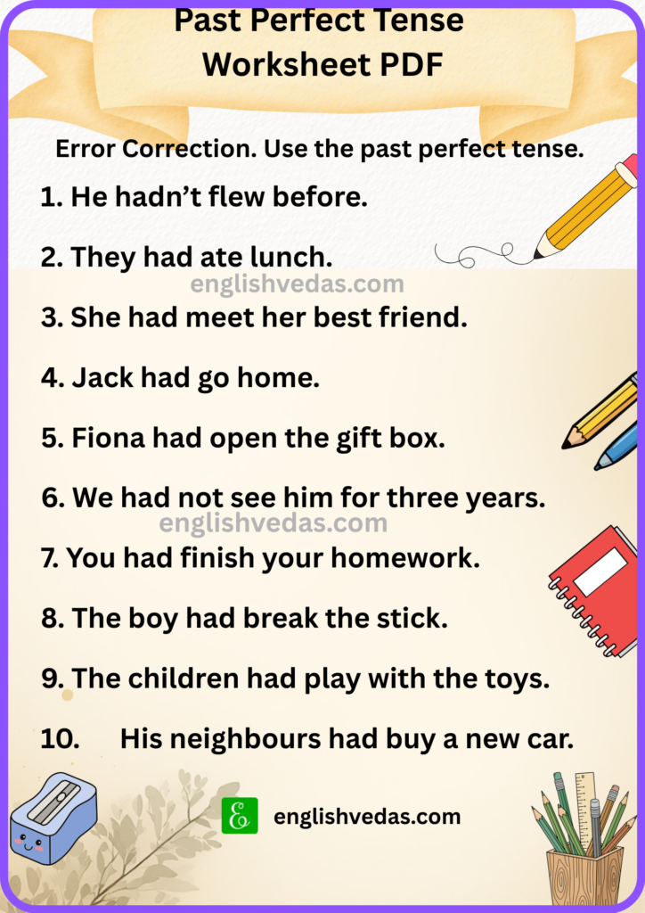 Past Perfect Tense Worksheet pdf 