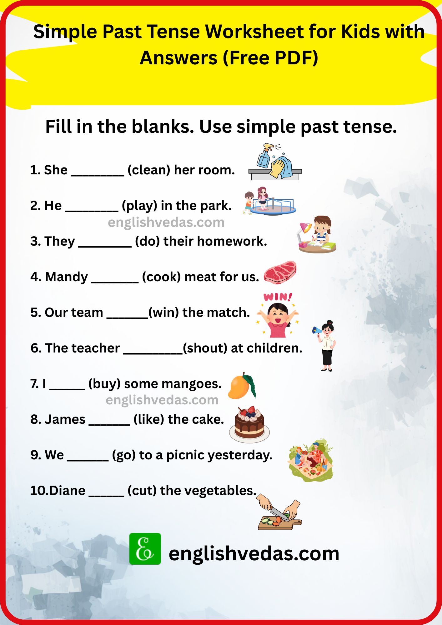 Simple Past Tense Worksheet for Kids with Answers (Free PDF)