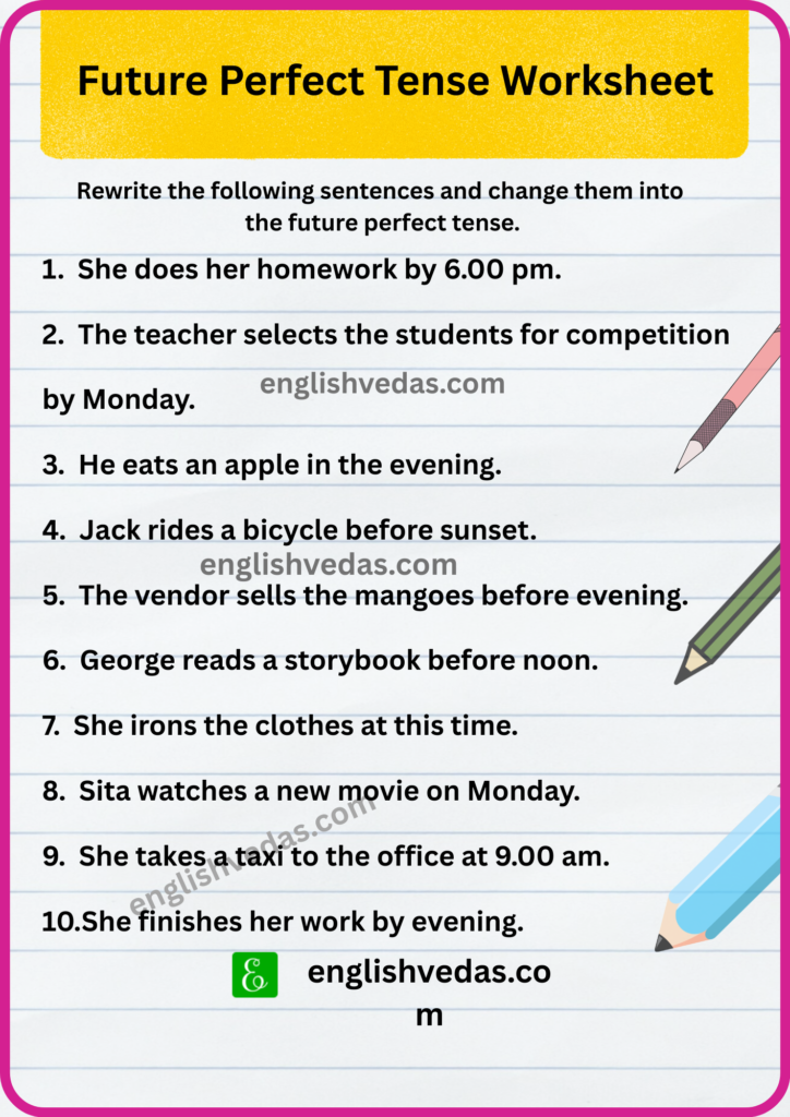 Future Perfect Tense Worksheet