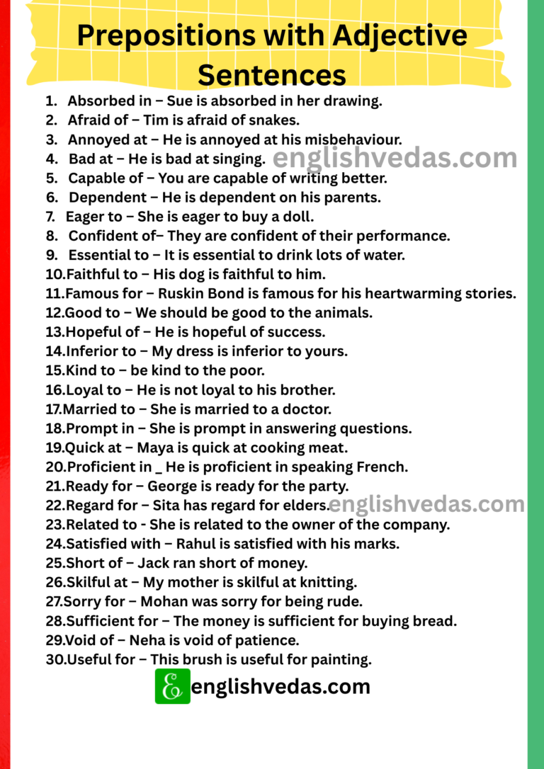 Prepositions with Adjective Sentences
