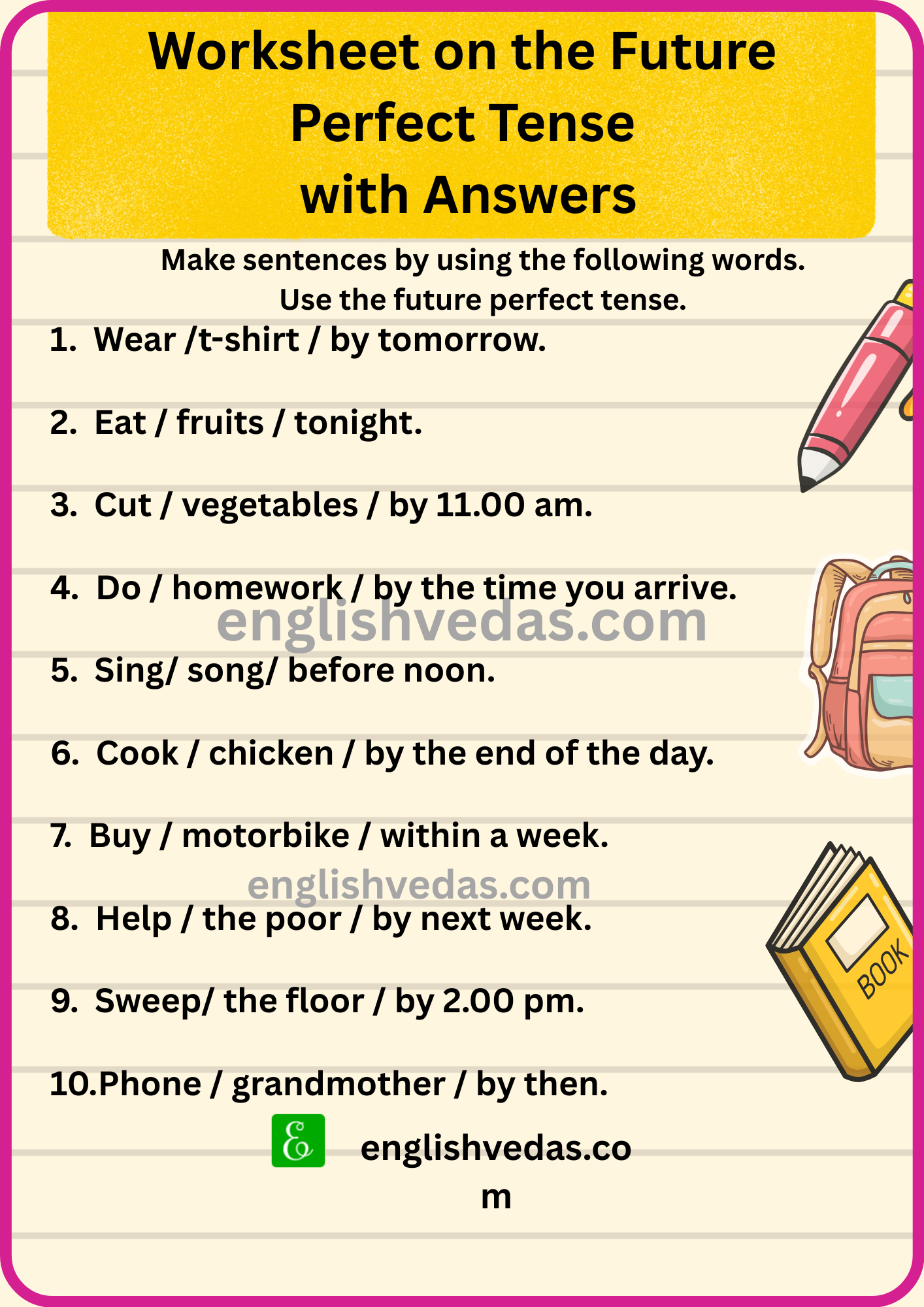 Future Perfect Tense Worksheet with Answers (Free PDF Download ...