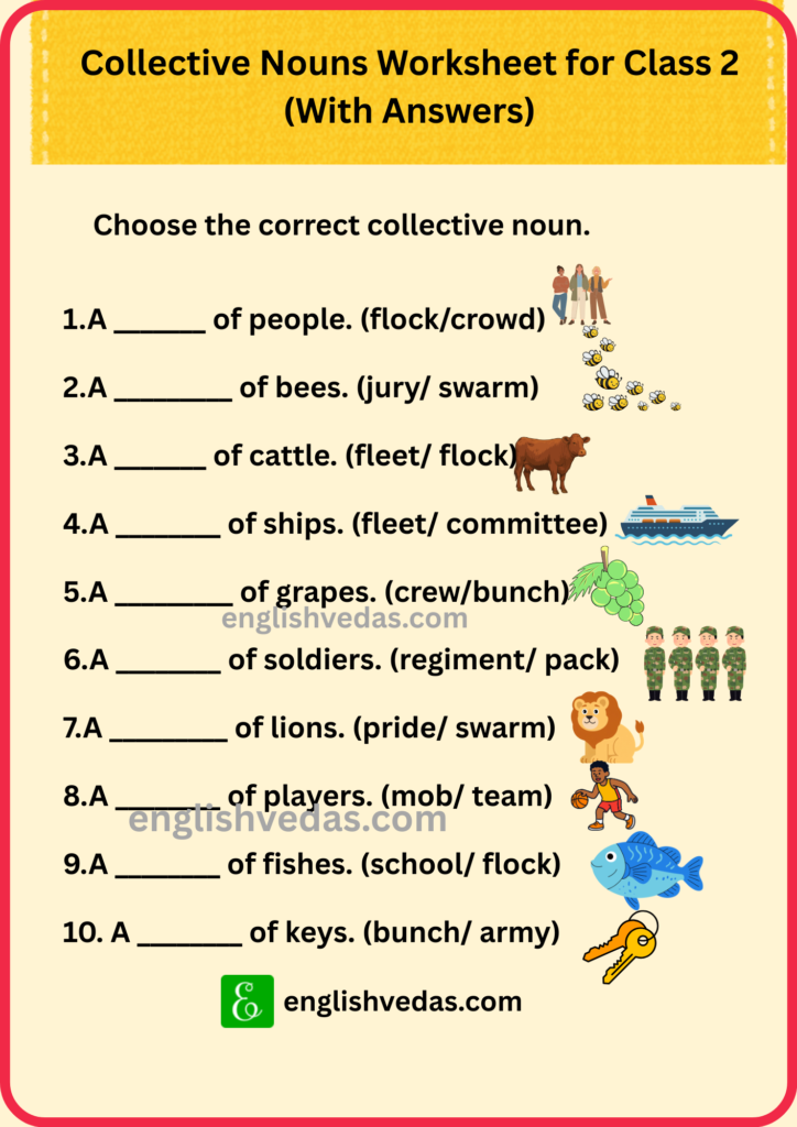 Collective Nouns Worksheet for Class 2 (With Answers)