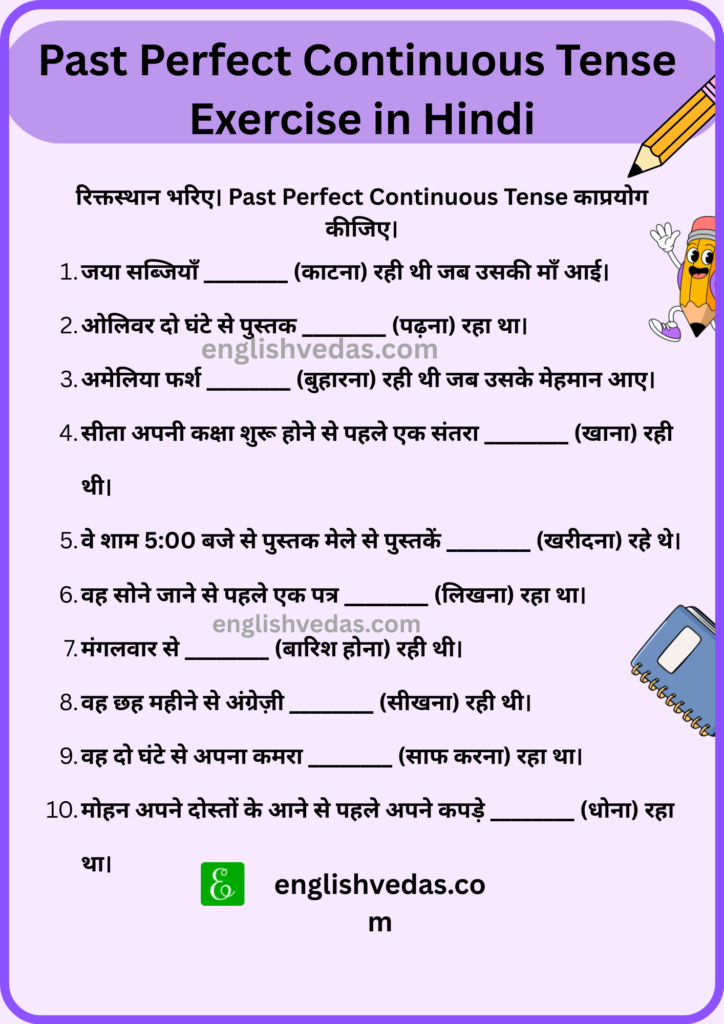 Past Perfect Continuous Tense Exercise in Hindi