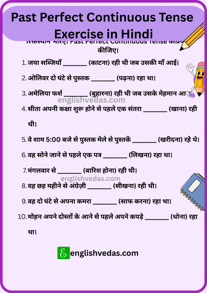 Past Perfect Continuous Tense Exercise in Hindi