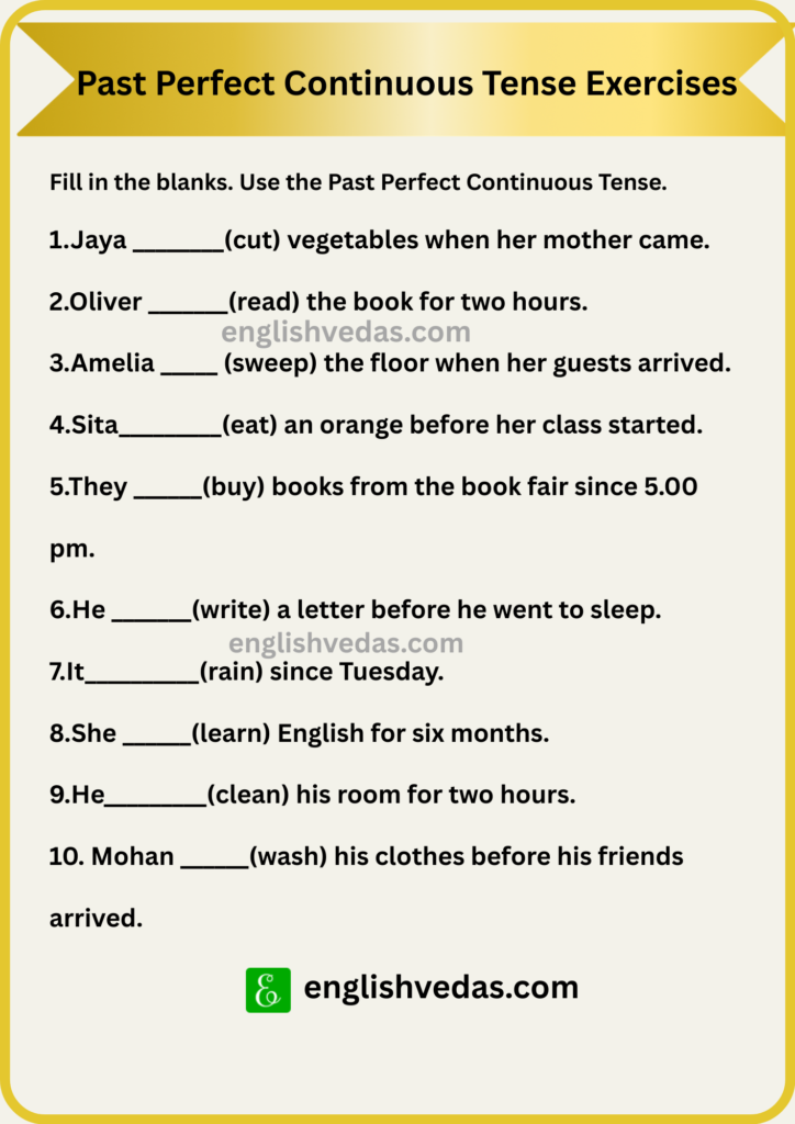 Past Perfect Continuous Tense Exercises