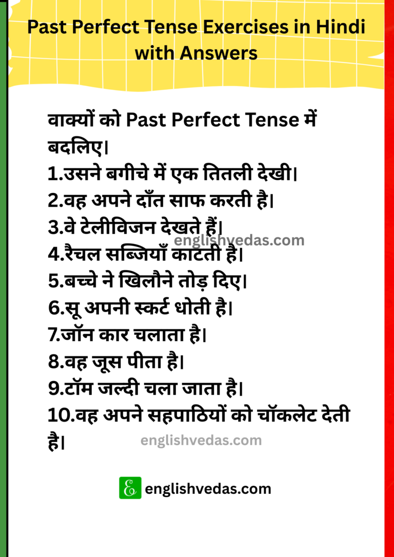 Past Perfect Tense Exercises in Hindi with Answers