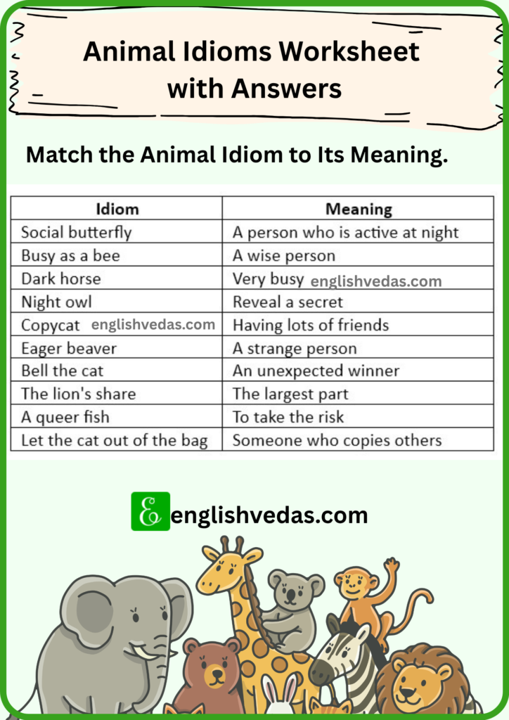 Animal Idioms Worksheet with Answer Key
