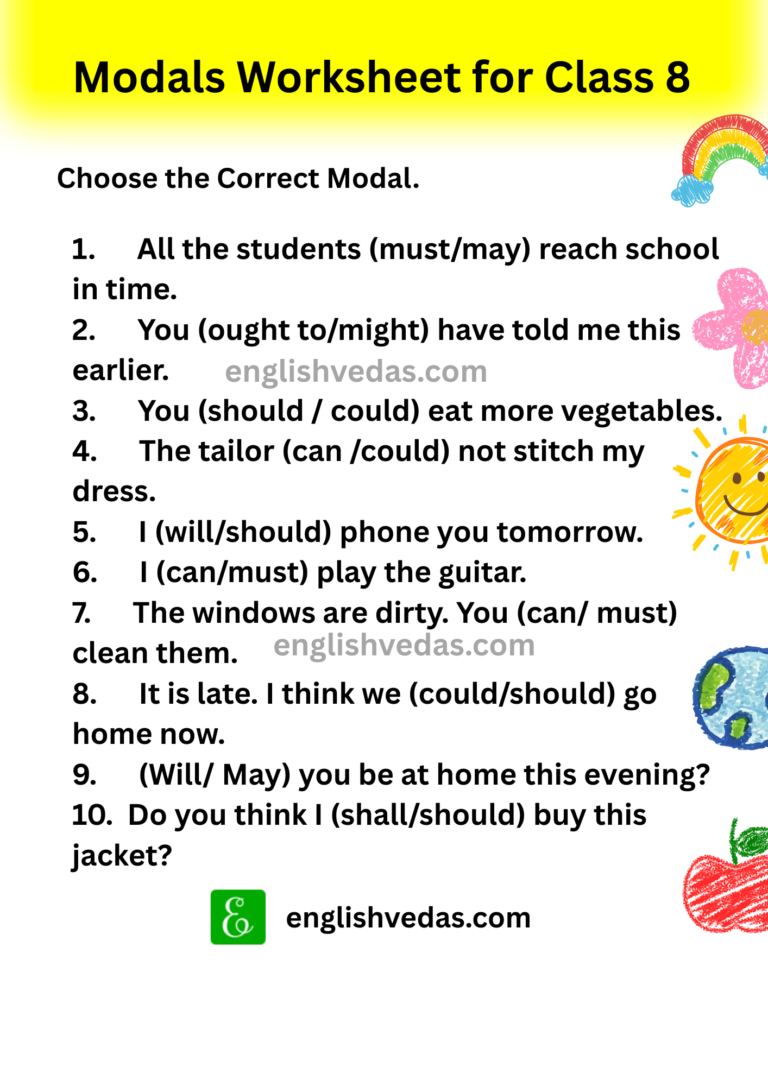 Modals Worksheet for Class 8