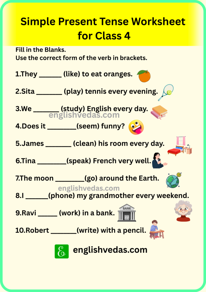 Simple Present Tense Worksheet for Class 4