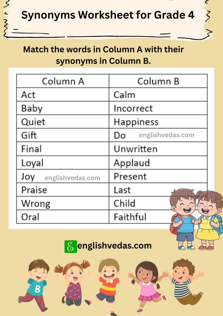 Synonyms Worksheet Grade 4
