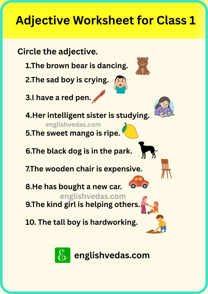 Adjective Worksheet for Class 1