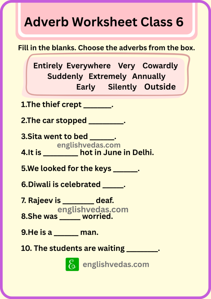 Adverb Worksheet Class 6