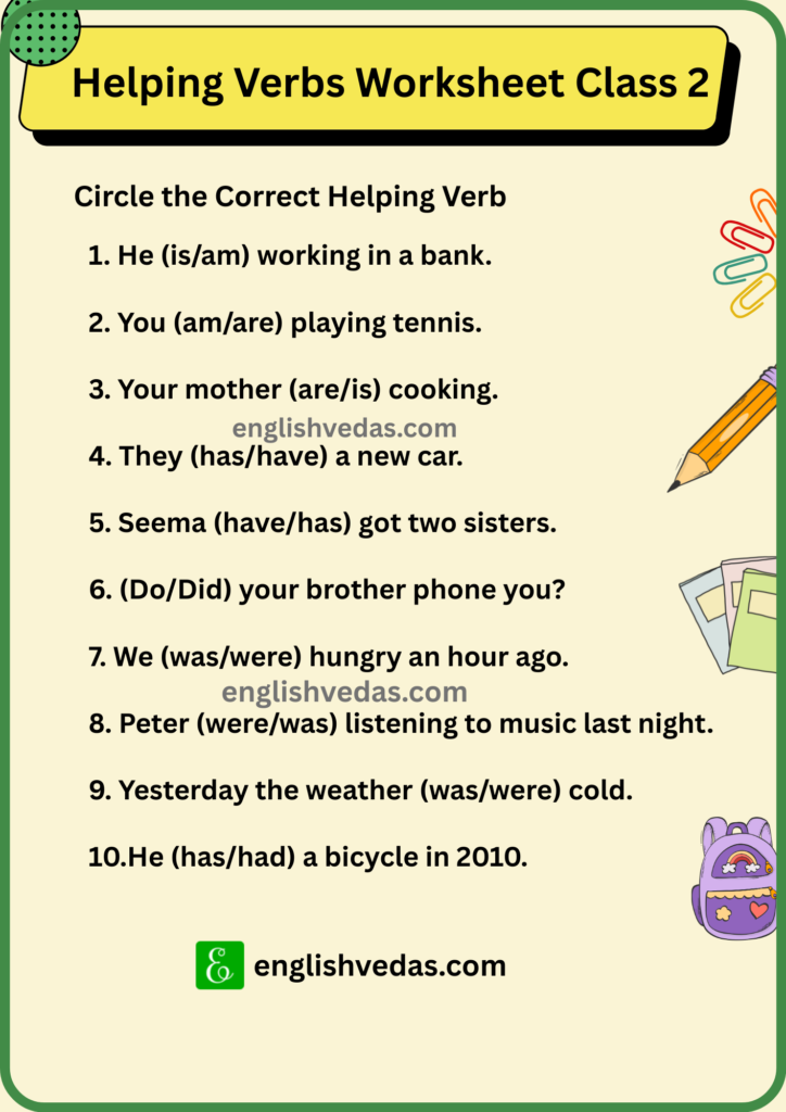Helping Verbs Worksheet Class 2
