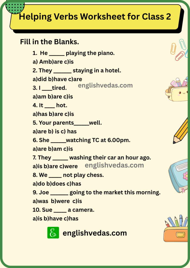 Helping Verbs Worksheet for Class 2