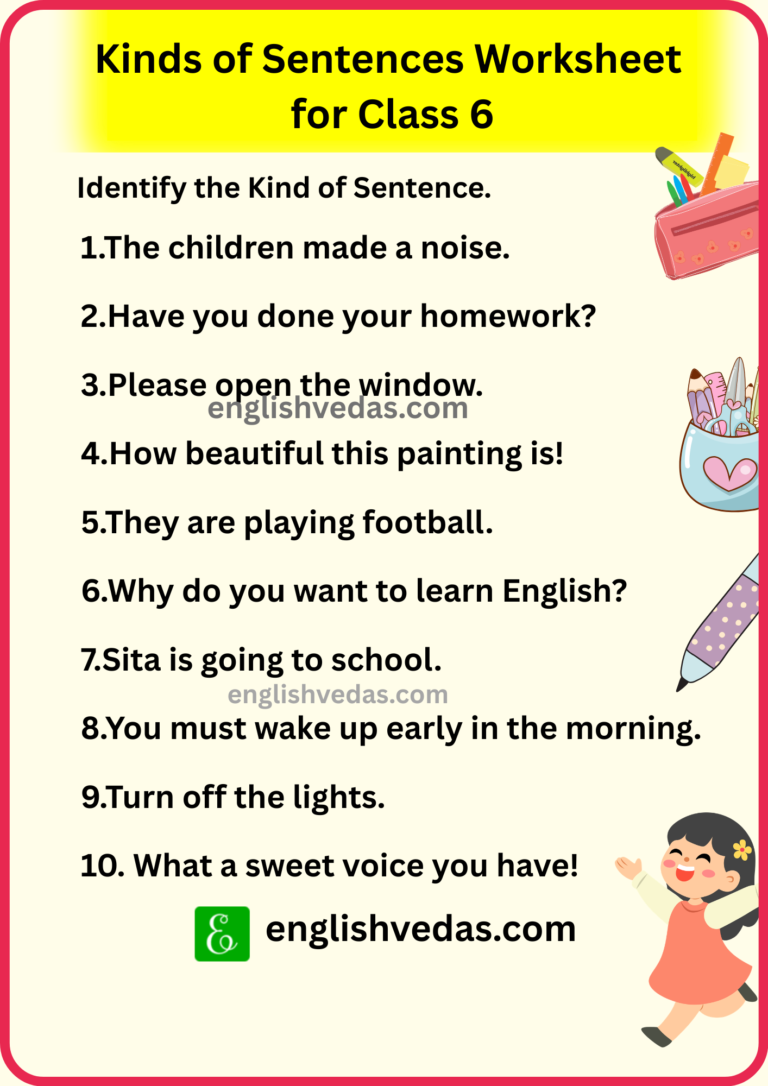 Kinds of Sentences Worksheet for Class 6