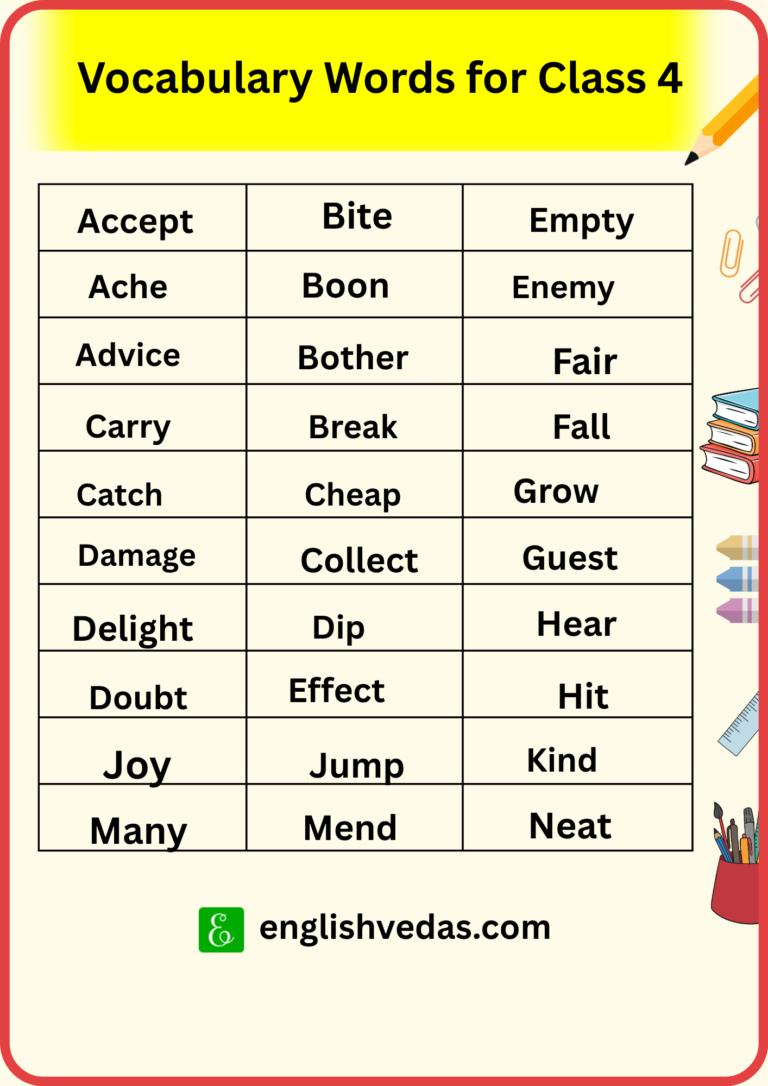 Vocabulary Words for Class 4