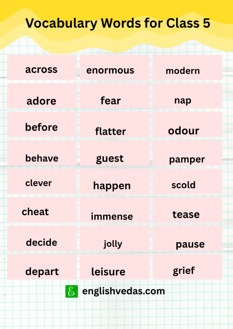 70 Vocabulary Words for Class 5 with Meanings and Sentences