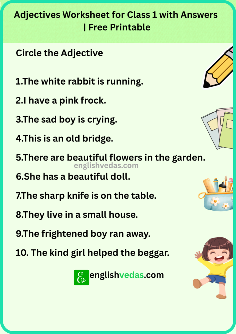 Adjectives Worksheet for Class 1 with Answers Free Printable