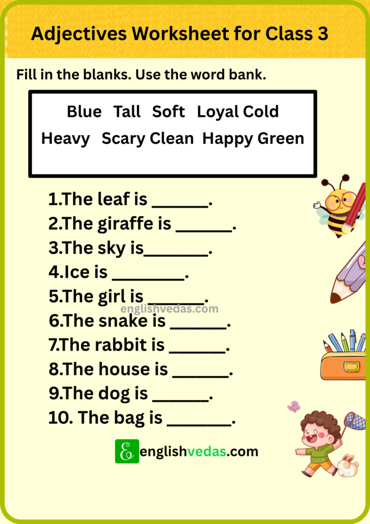 Adjectives Worksheet for Class 3