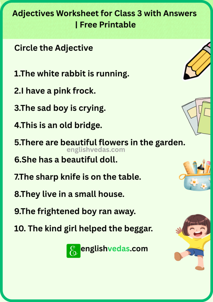 Adjectives Worksheet for Class 3 with Answers Free Printable