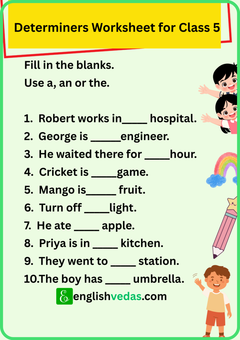 Determiners Worksheet for Class 5 with Answers Free Printable PDF