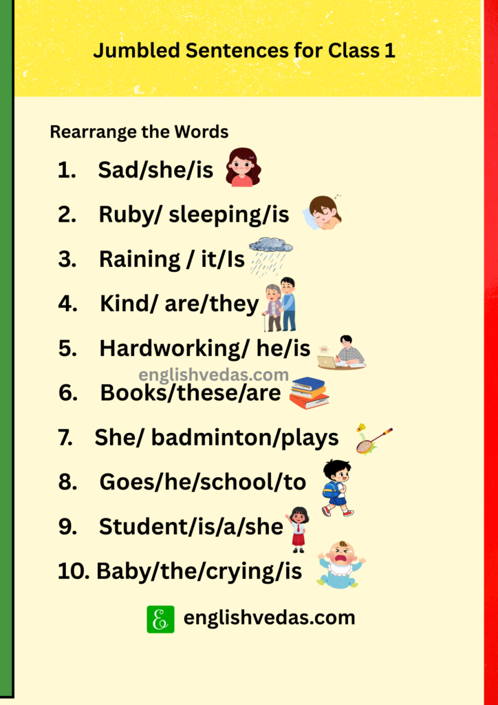 Jumbled sentences for class 1 