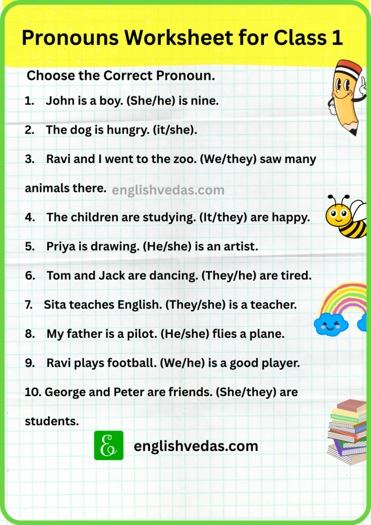 Pronouns Worksheet for Class 1