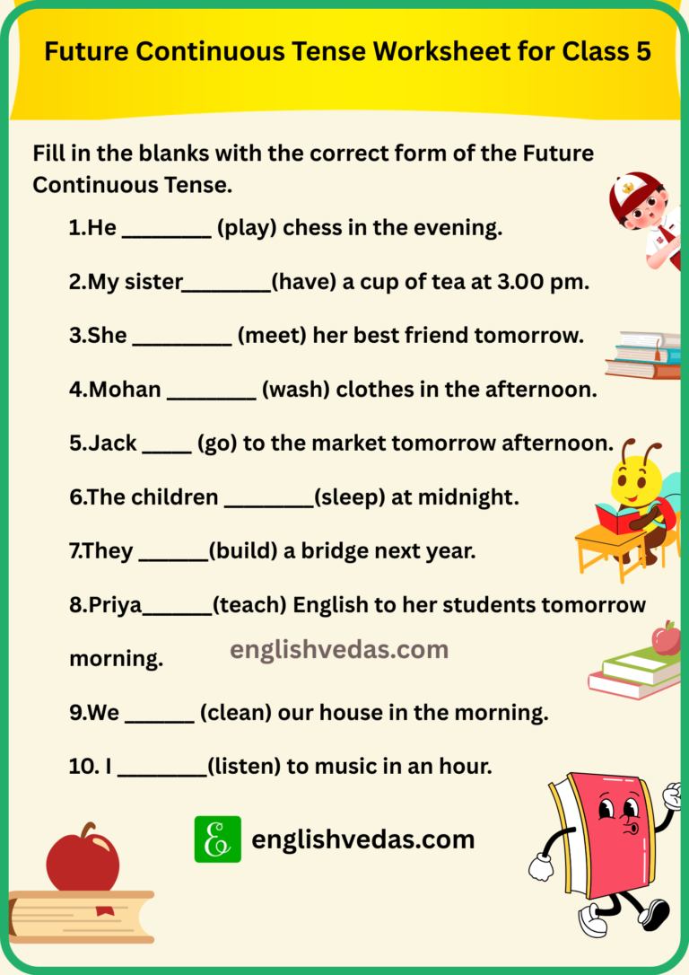 Future Continuous Tense Worksheet for Class 5