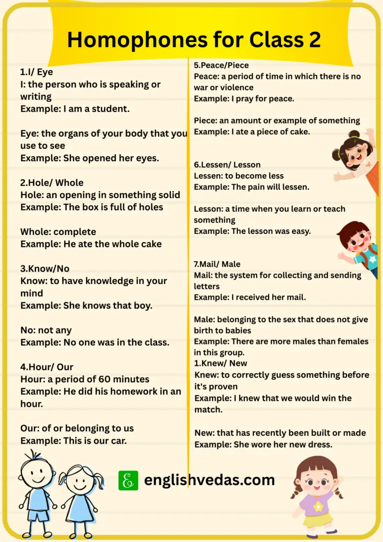 Homophones for Class 2