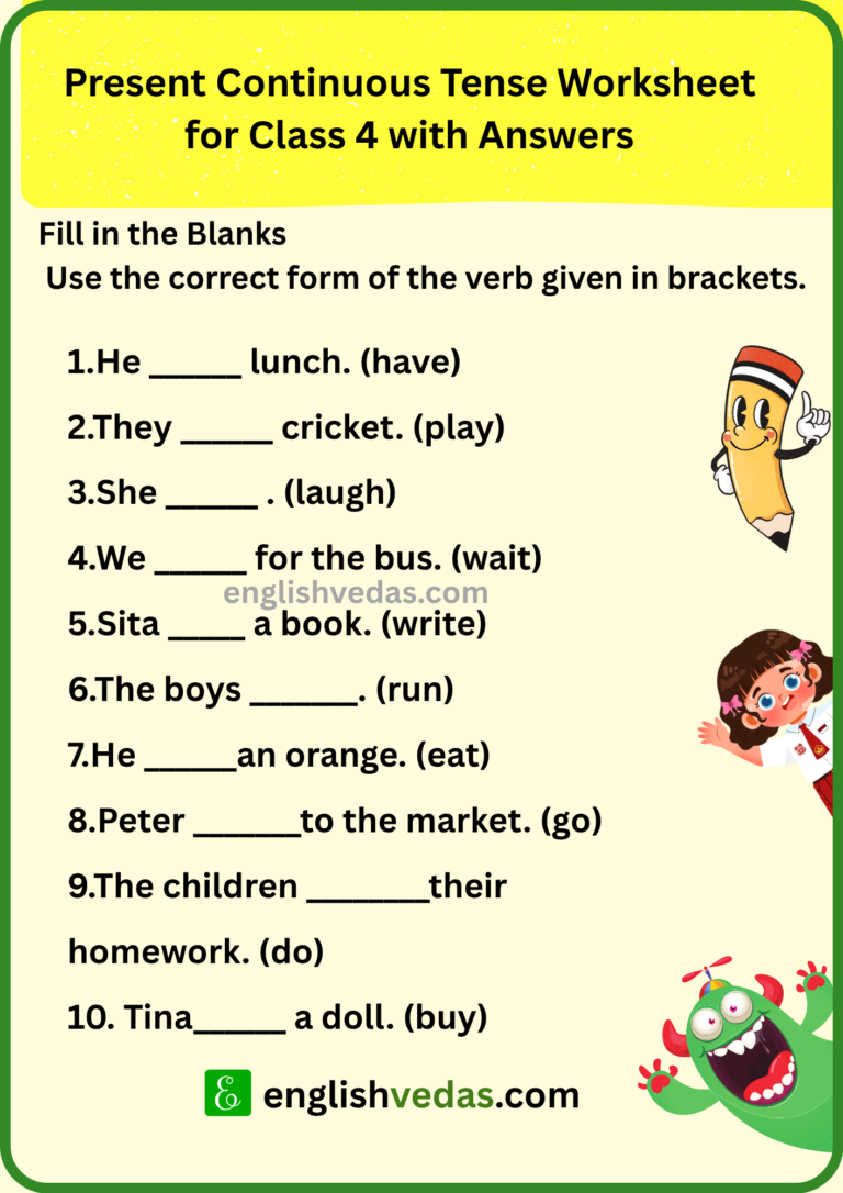 Present Continuous Tense Worksheet for Class 4