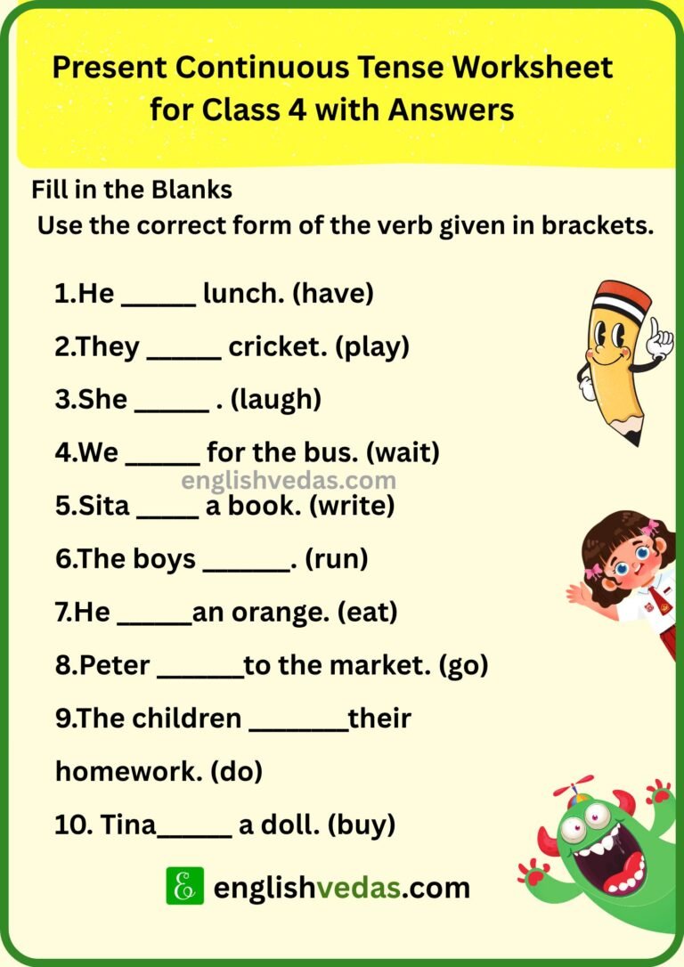 Present Continuous Tense Worksheet for Class 4