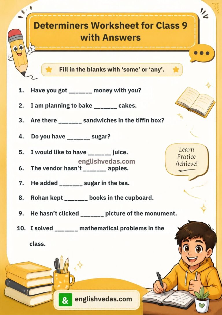 Determiners Worksheet for Class 9 with Answers