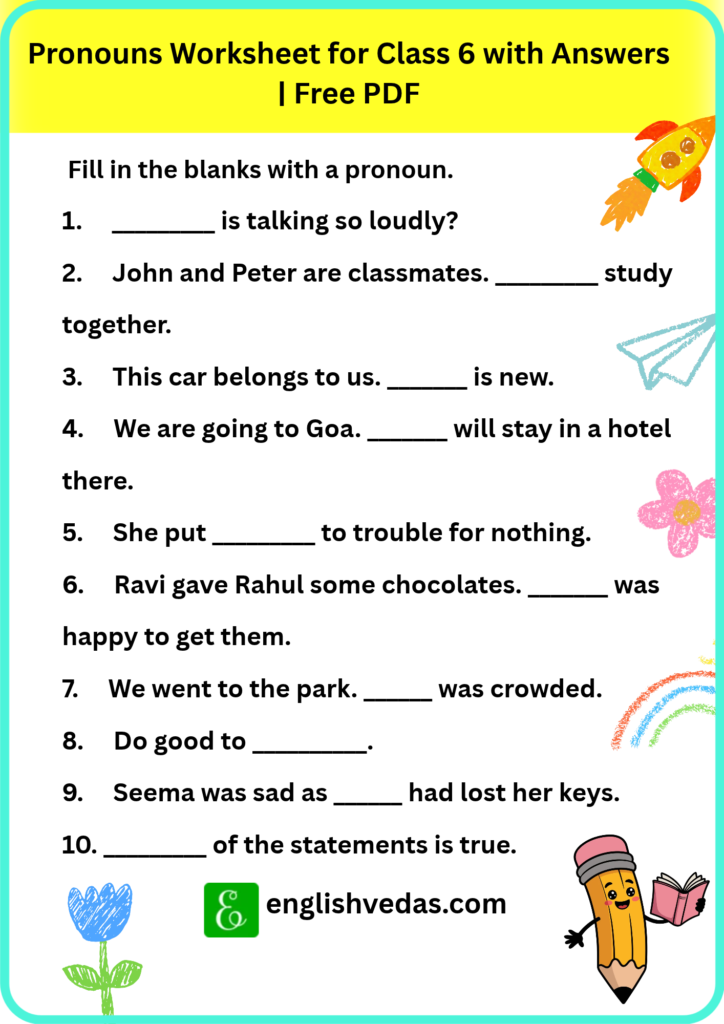 Pronouns Worksheet for Class 6 with Answers _ Free PDF