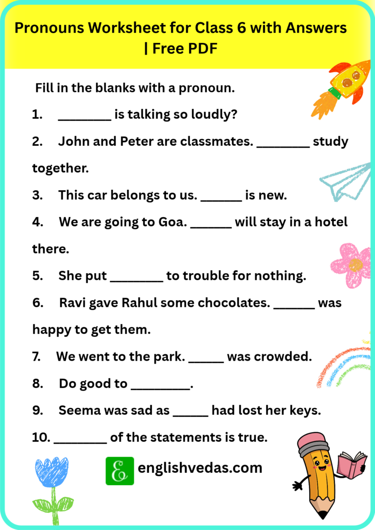 Pronouns Worksheet for Class 6 with Answers _ Free PDF