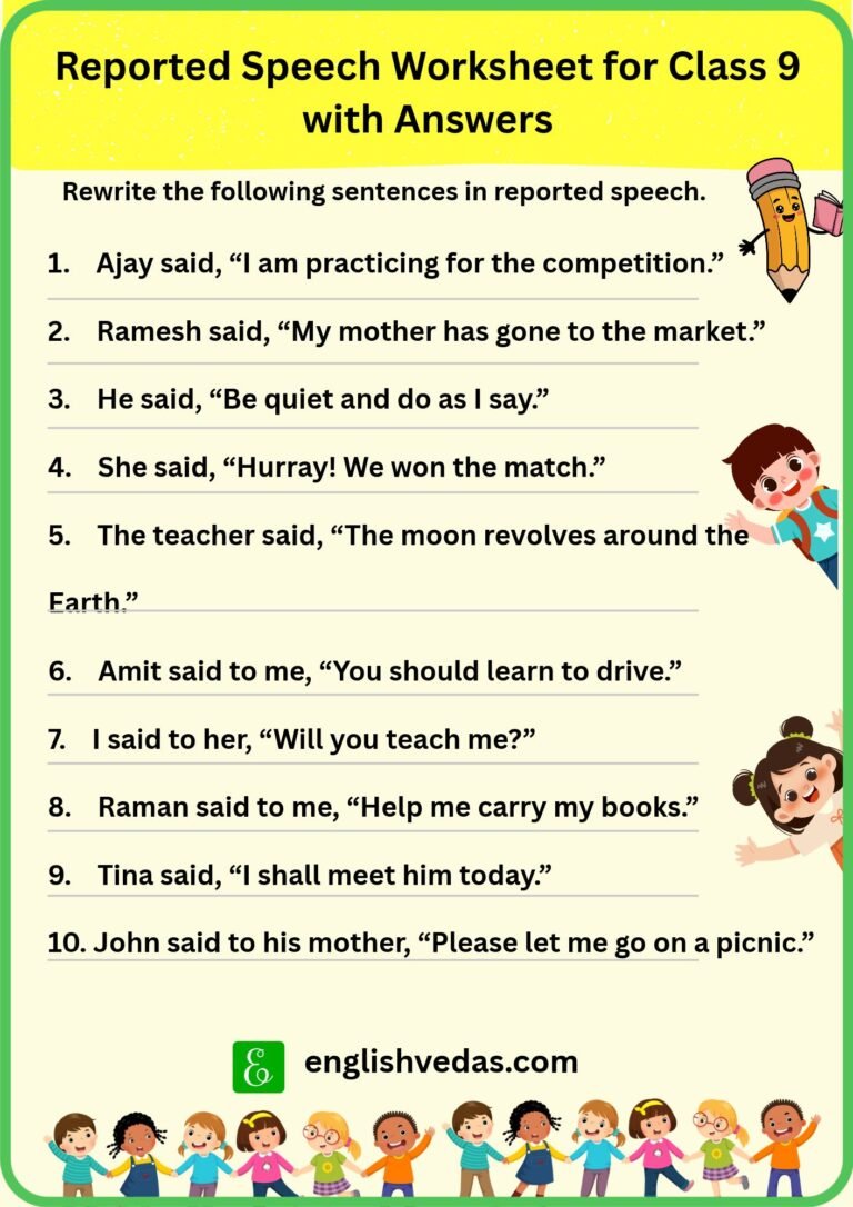 Reported Speech Worksheet for Class 9 with Answers (Free PDF)